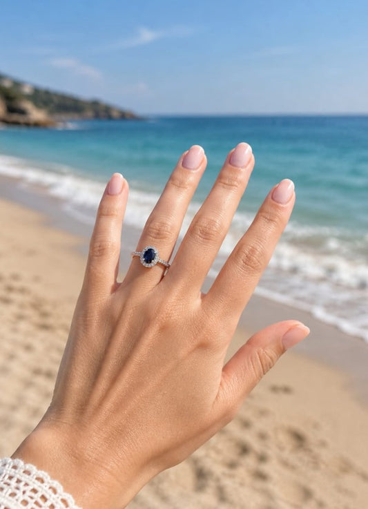 Bague Saphyra – Argent 925 rhodié, Saphir & Oxydes de zirconium