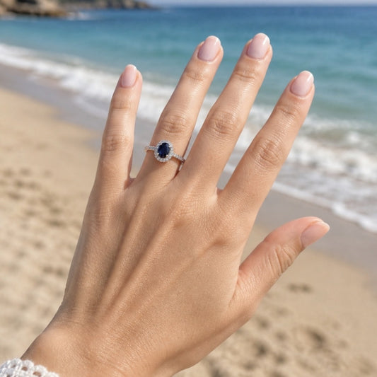 Bague Saphyra – Argent 925 rhodié, Saphir & Oxydes de zirconium