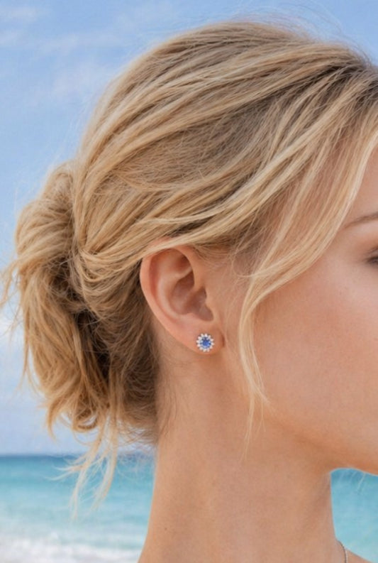 Boucles Kelia – Argent 925 rhodié, Tanzanite & Oxydes de zirconium