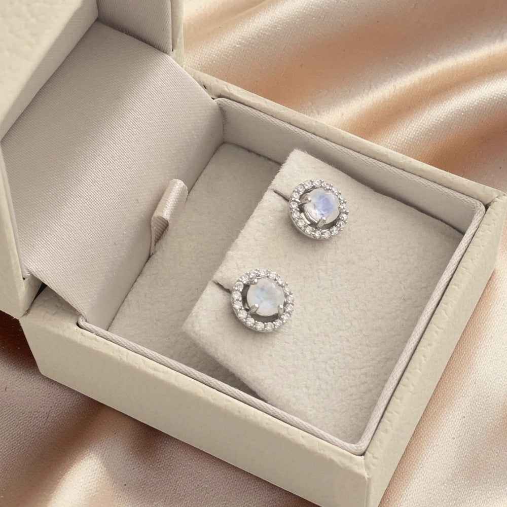 Lunia Earrings - Rhodium-Plated 925 Silver and Moonstone