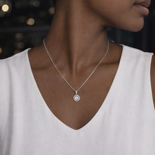 Lunia Necklace - Rhodium-Plated 925 Silver and Moonstone