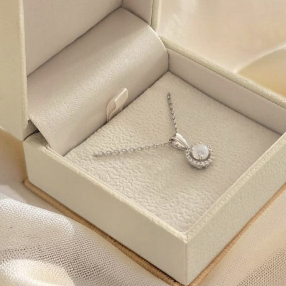 Collier Lunia – Argent 925 rhodié, Pierre de lune & Oxydes de zirconium