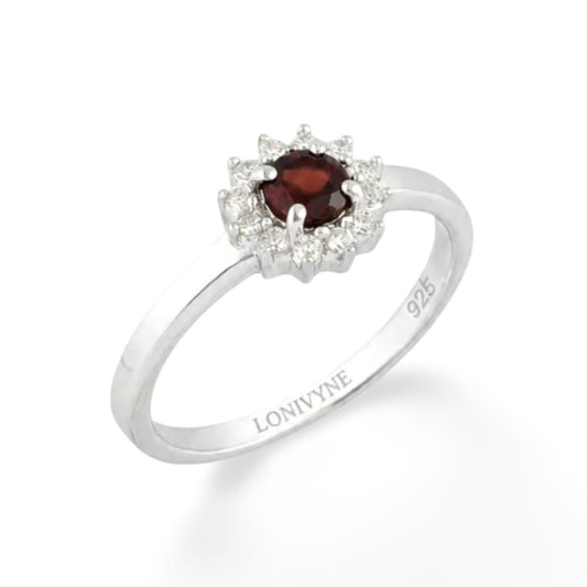 Bague Kamylia - Argent 925 Rhodié et Grenat