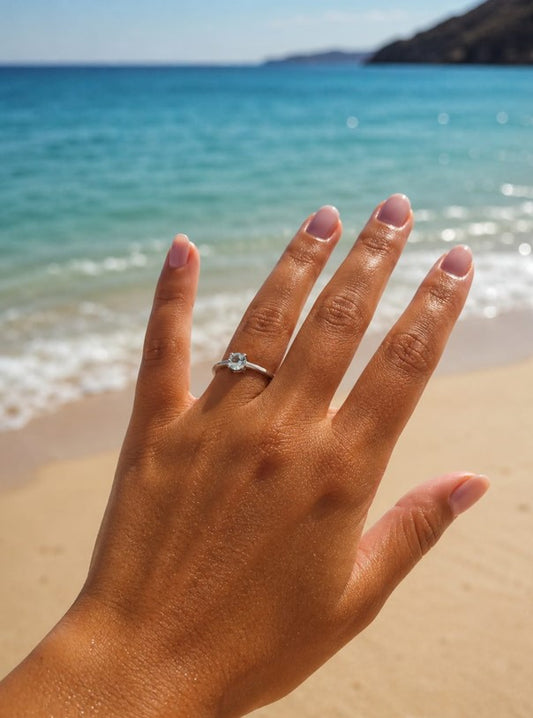 Bague Oura – Argent 925 rhodié & Aigue-marine