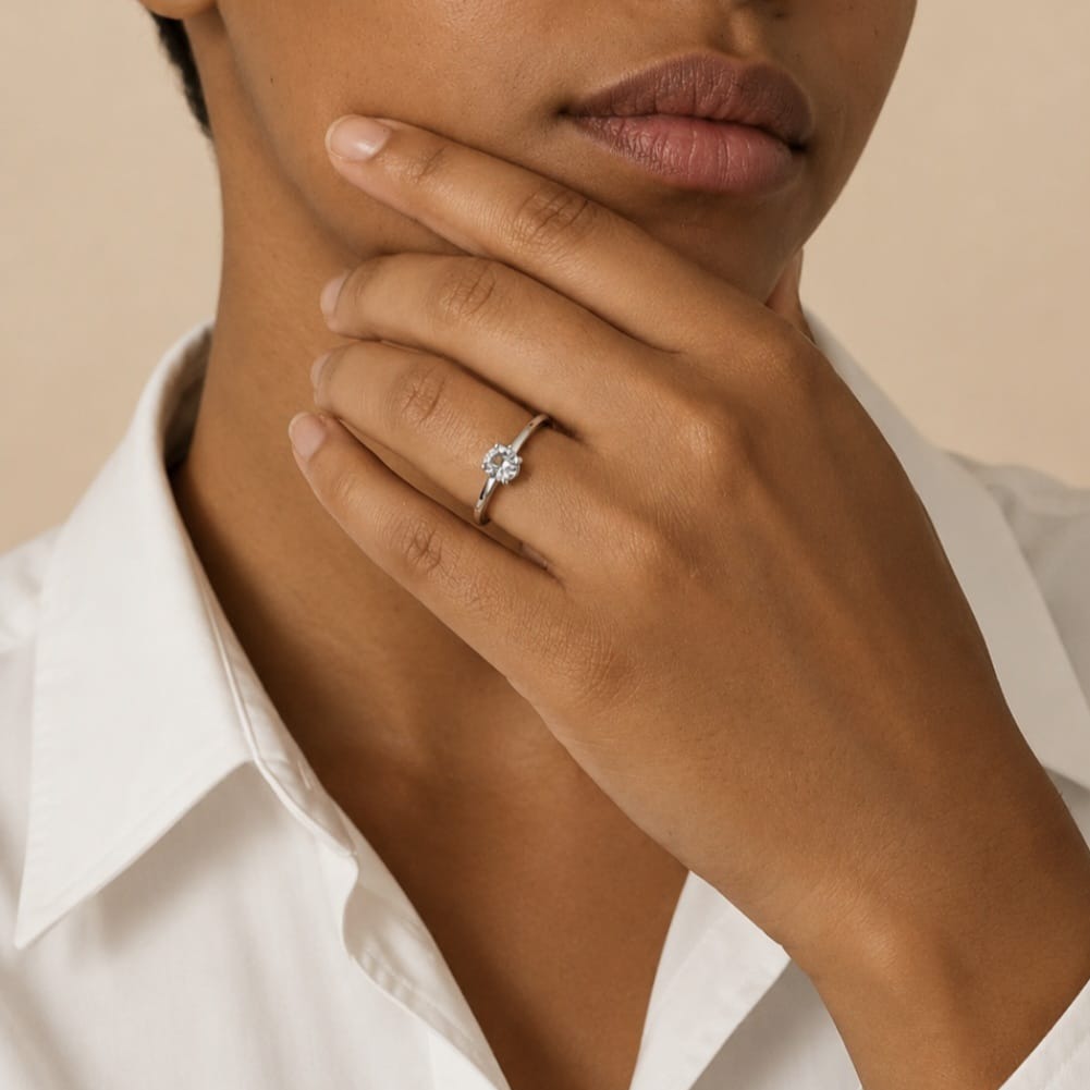 Oura Ring - Rhodium-plated 925 Silver and Aquamarine