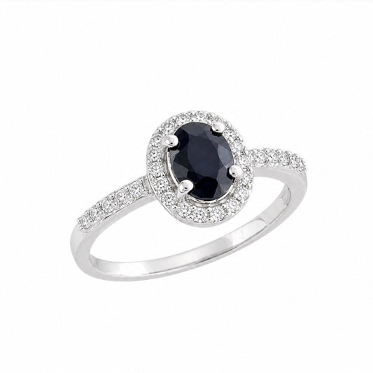 Bague Saphyra – Argent 925 rhodié, Saphir & Oxydes de zirconium