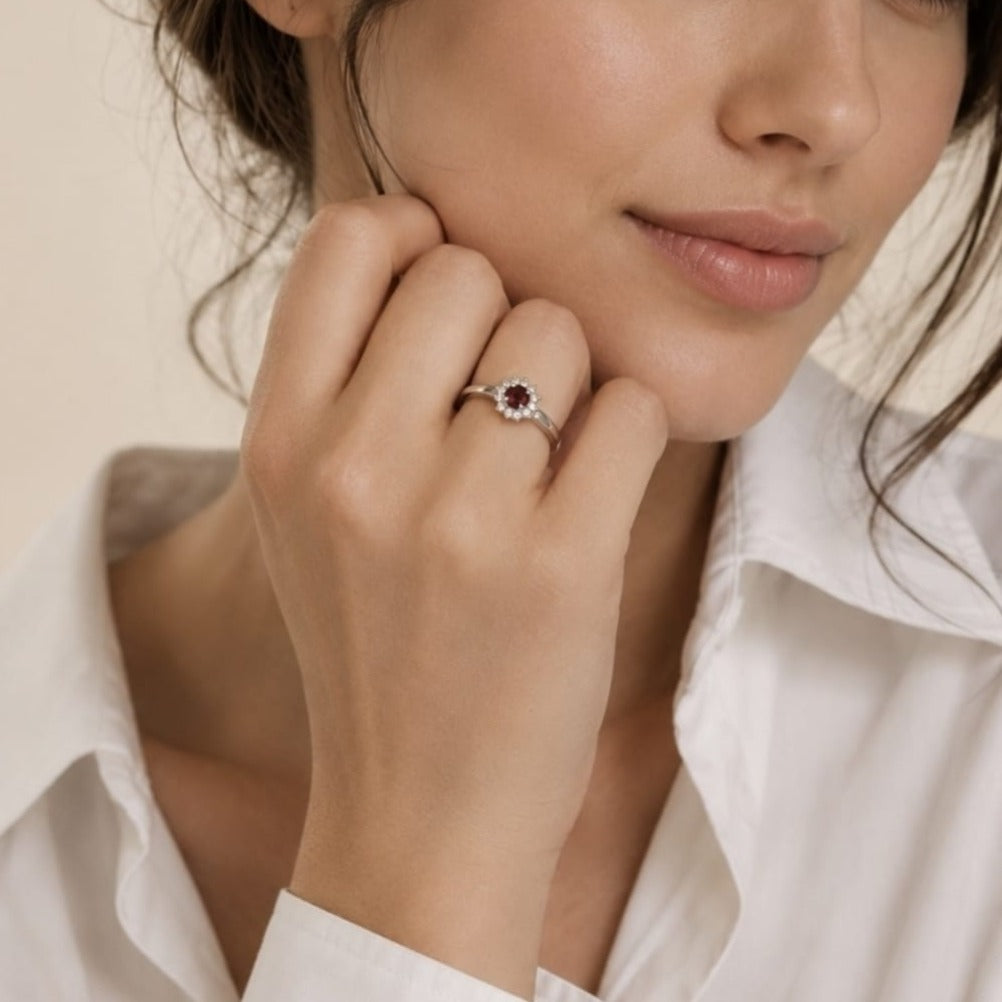 Bague Kamylia - Argent 925 Rhodié et Grenat