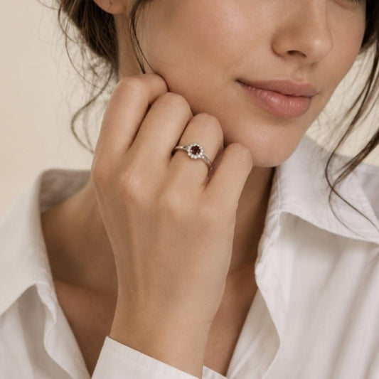 Bague Kamylia - Argent 925 Rhodié et Grenat