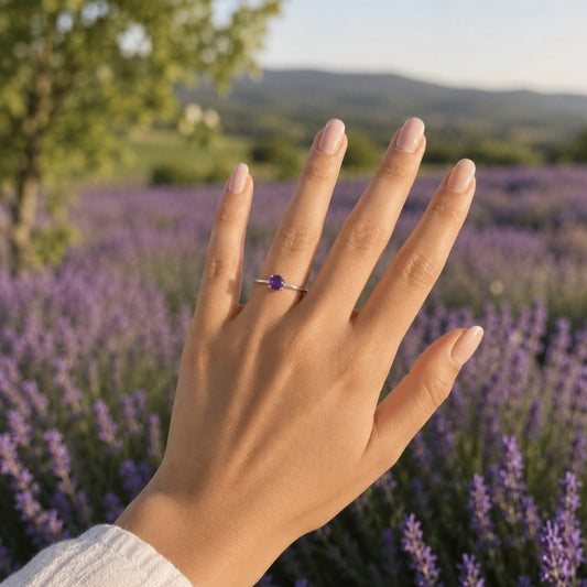Violetta Ring - Rhodium Plated 925 Silver and Amethyst