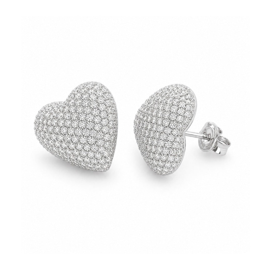 Duo Amores Heart Earrings - Rhodium-Plated 925 Sterling Silver