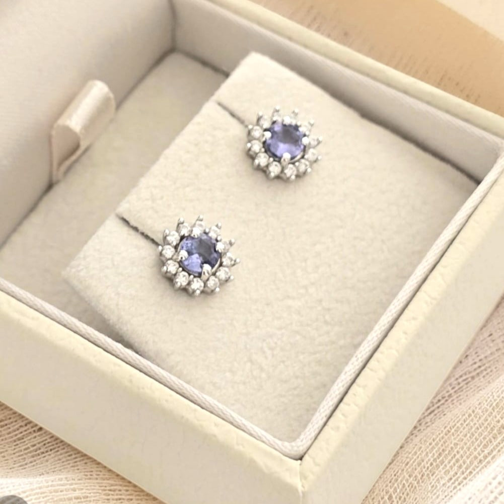 Kelia Earrings - Rhodium-plated 925 Silver and Tanzanite