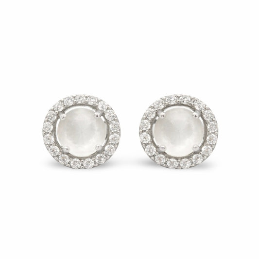 Boucles Lunia – Argent 925 rhodié, Pierre de lune & Oxydes de zirconium
