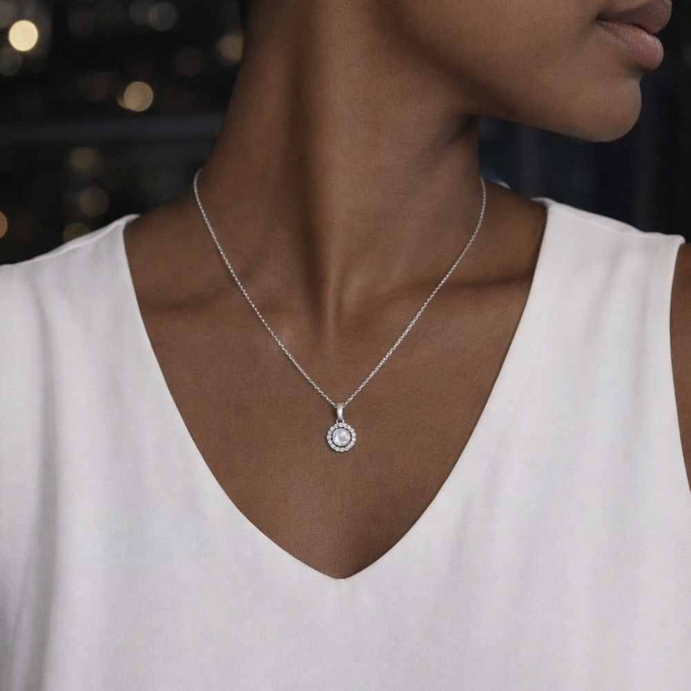 Collier Lunia – Argent 925 rhodié, Pierre de lune & Oxydes de zirconium
