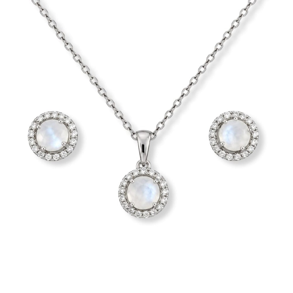 Parure Lunia – Argent 925 rhodié, Pierre de lune & Oxydes de zirconium