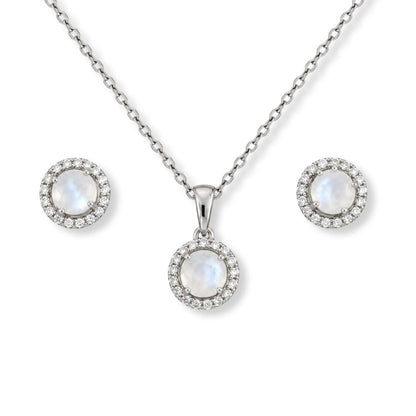 Parure Lunia – Argent 925 rhodié, Pierre de lune & Oxydes de zirconium