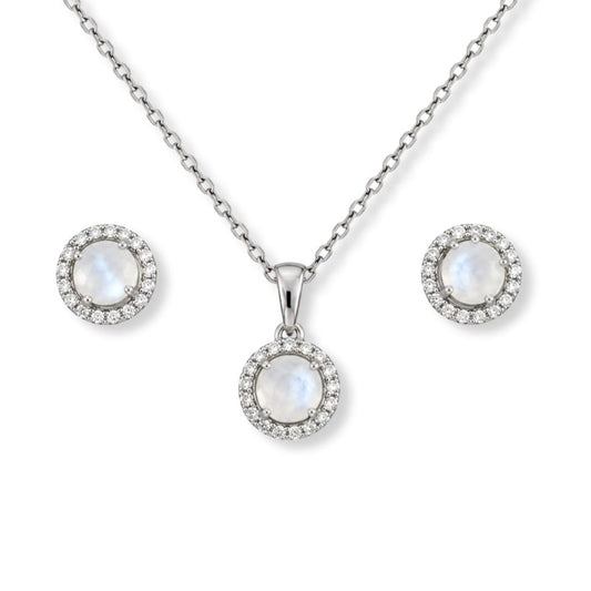 Lunia Set - Rhodium Plated 925 Silver and Moonstone