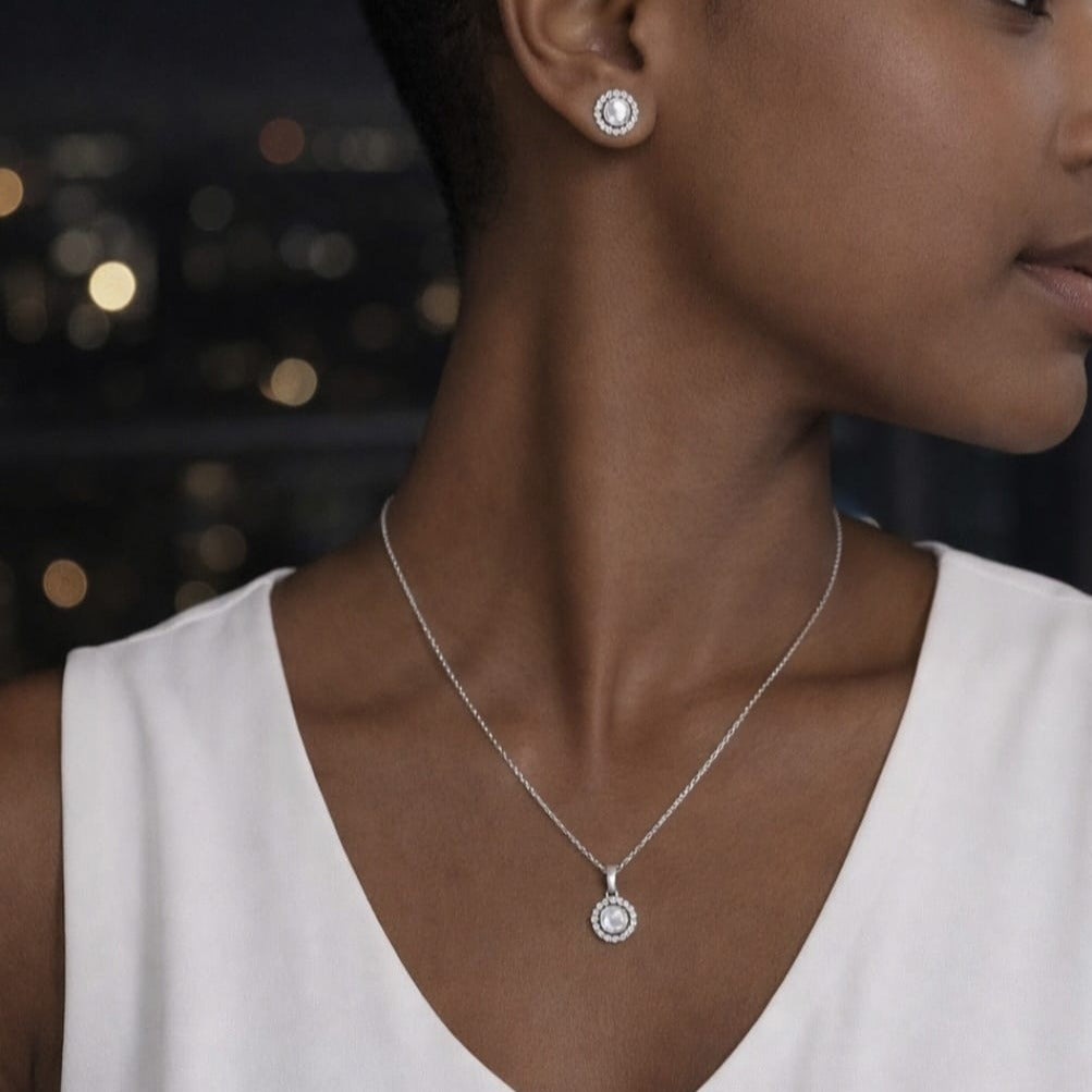 Parure Lunia – Argent 925 rhodié, Pierre de lune & Oxydes de zirconium