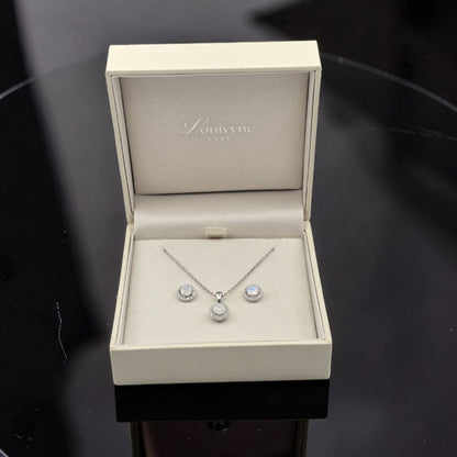 Parure Lunia – Argent 925 rhodié, Pierre de lune & Oxydes de zirconium