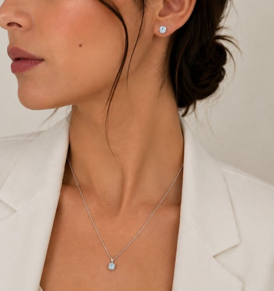Parure Oura – Argent 925 rhodié & Aigue-marine